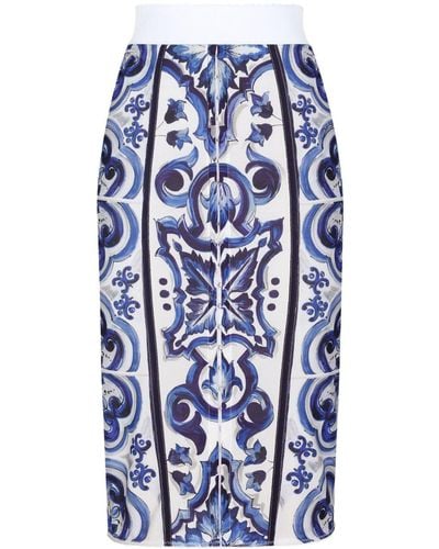 Dolce & Gabbana Majolica-print Midi Skirt - Blue