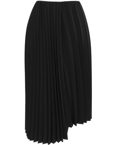 Saint Laurent Asymmetric Pleated Midi Skirt - Black