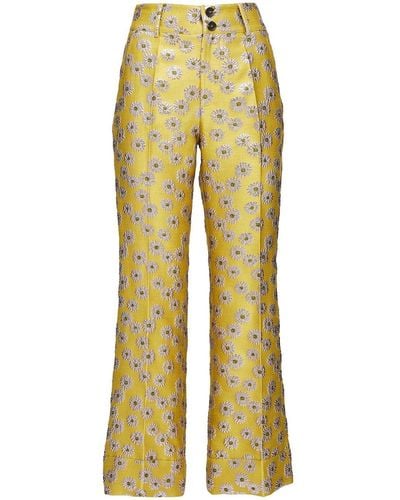 La DoubleJ Hendrix Floral-embroidery Flared Pants - Yellow