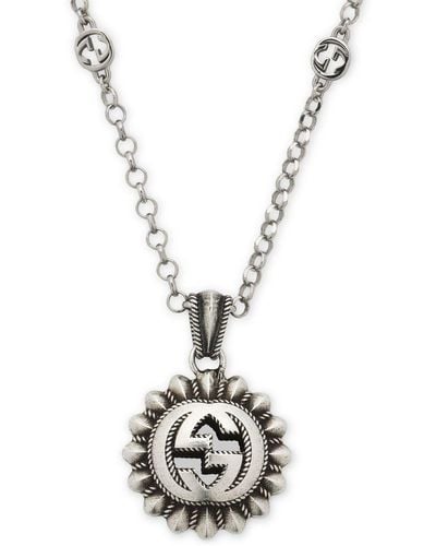 Gucci Sterling Silver Interlocking G Pendant Necklace - White