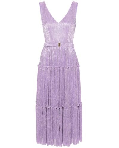 Nissa Belted Lurex Midi Dress - Purple