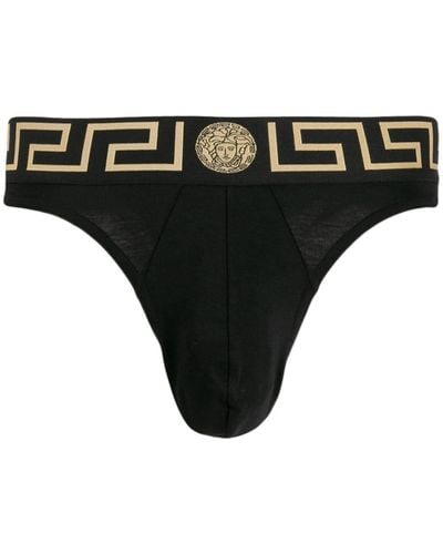 Versace Tanga con borde Greca - Negro