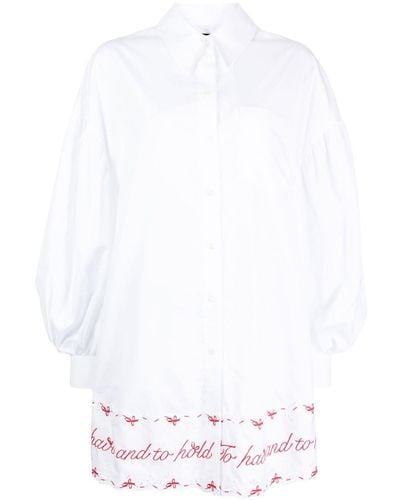 Simone Rocha Slogan-embroidered Cotton Shirt Dress - White