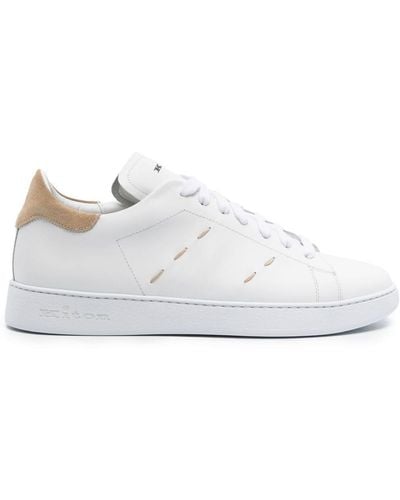 Kiton Contrast-stitching Leather Trainers - White
