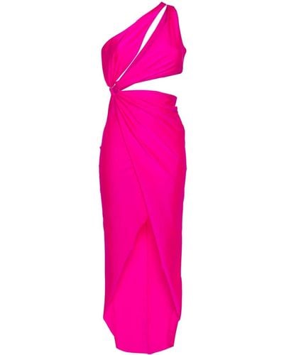 Amen Asymmetric Satin Maxi Dress - Pink