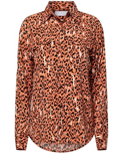 Equipment Slim Signature Leopard-print Silk Shirt - Orange