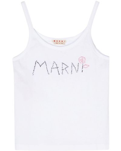 Marni Embroidered-logo Cotton Top - Wit
