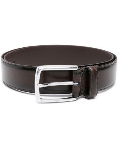 BOSS Logo-engraved Buckle Leather Belt - Black