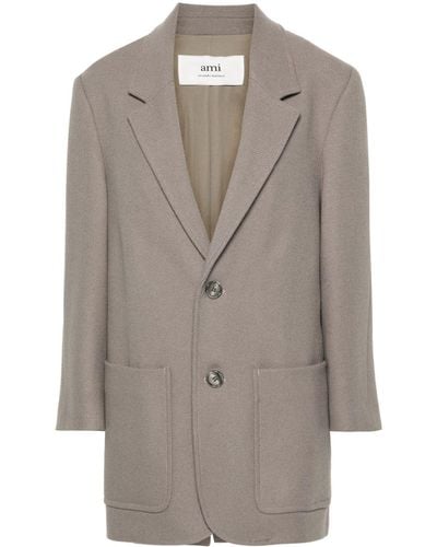 Ami Paris Single-breasted Coat - Gray