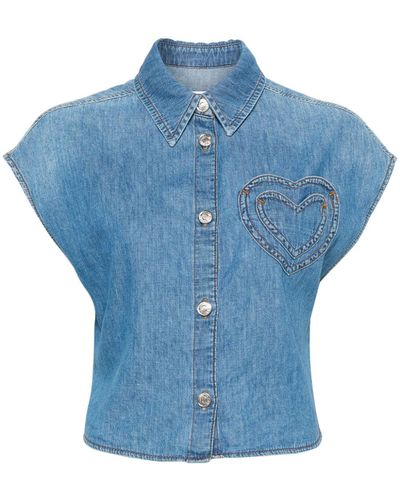 Moschino Jeans Chemise en coton à logo appliqué - Bleu