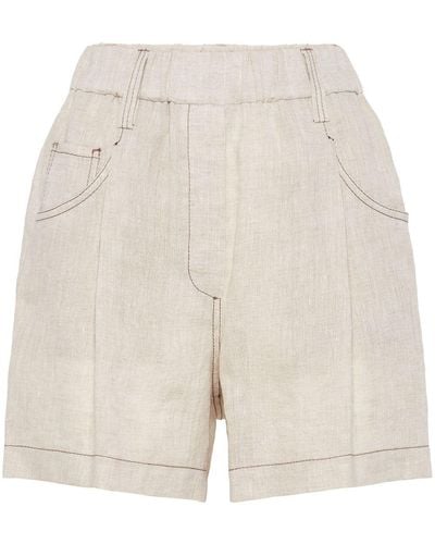 Brunello Cucinelli Monili-embellished Linen Shorts - White