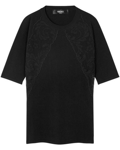 Versace T-shirt à empiècements en dentelle - Noir