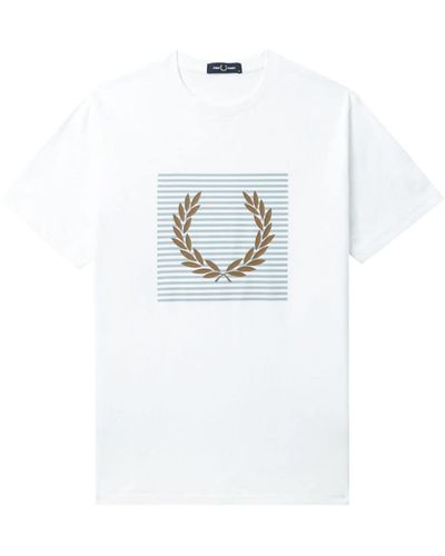 Fred Perry T-Shirt mit beflocktem Logo - Weiß