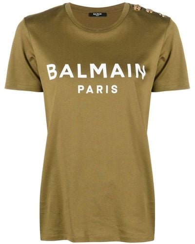 Balmain T-shirt en coton à logo imprimé - Vert