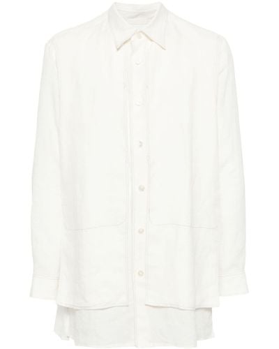 Yohji Yamamoto Leinenhemd mit klassischem Kragen - Weiß
