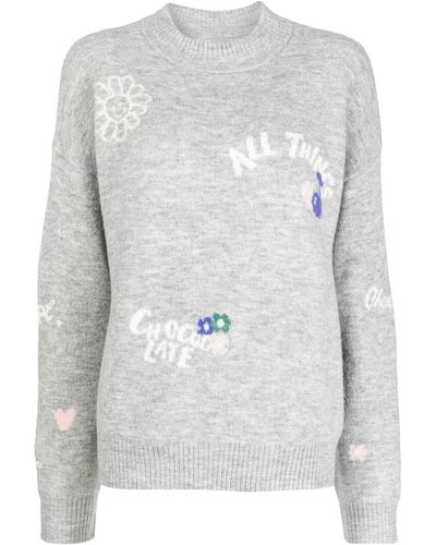Chocoolate Logo-pattern Detail Knit Sweater - Gray