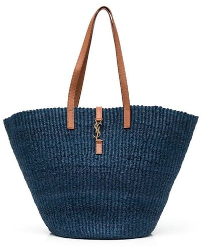 Saint Laurent Medium Panier Crochet-knit Tote Bag - Blue