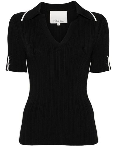 3.1 Phillip Lim V-neck Ribbed Polo Shirt - Black