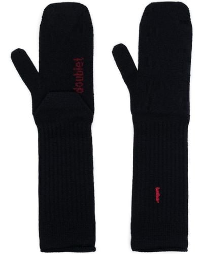 Doublet Logo-embroidered Ribbed-knit Gloves - Black
