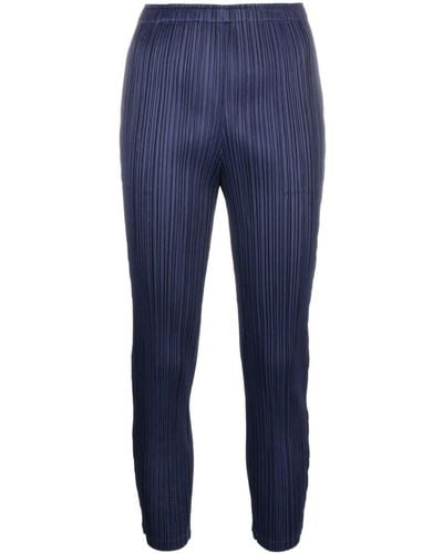 Pleats Please Issey Miyake Fully-pleated Cropped Trousers - Blue