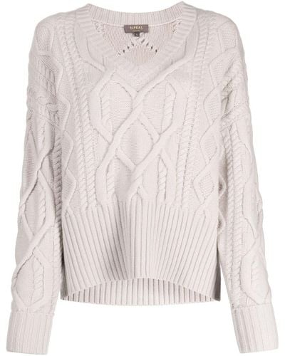 N.Peal Cashmere V-neck Cable-knit Sweater - Pink