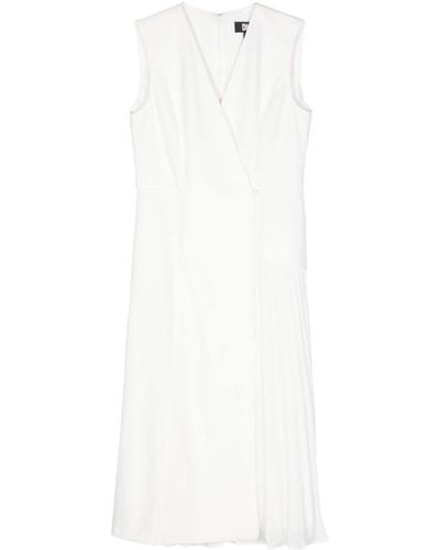 DKNY V-neck Pleat-detail Midi Dress - White
