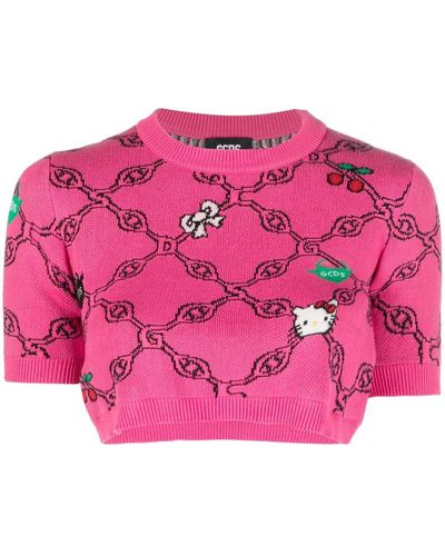 Gcds Cartoon-print Knitted Top - Pink