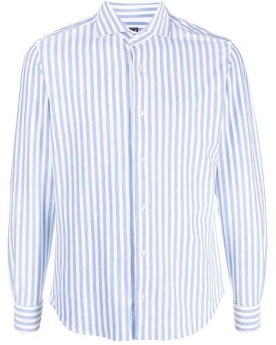Fedeli Stripe-pattern Long-sleeve Shirt - Blue