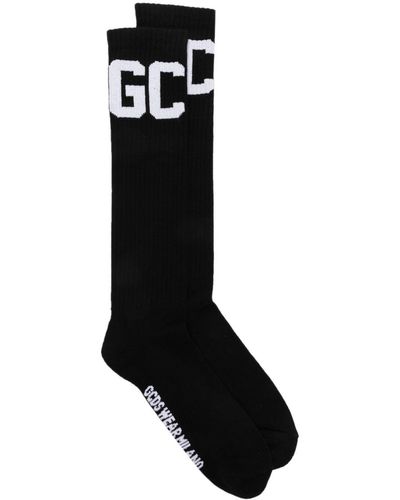 Gcds Logo-jacquard Ribbed Socks - Black