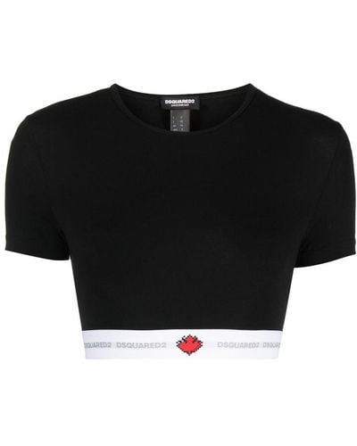 DSquared² T-shirt crop à bande logo - Noir