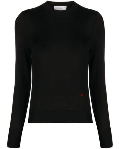 Victoria Beckham Logo-embroidered Merino Wool Sweater - Black