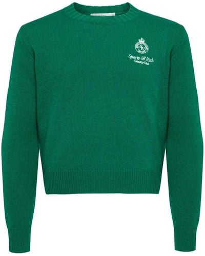Sporty & Rich Logo-embroidered Cashmere Jumper - Green