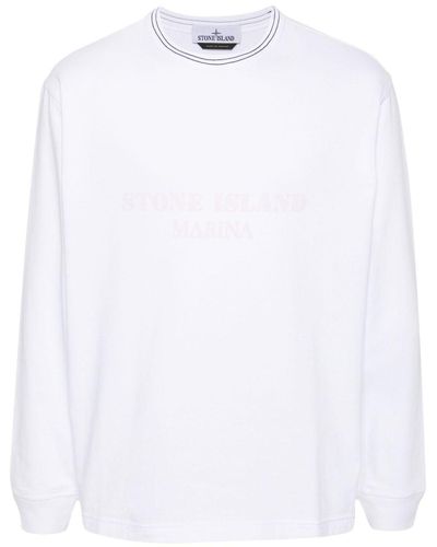 Stone Island Logo-print Cotton Sweatshirt - White