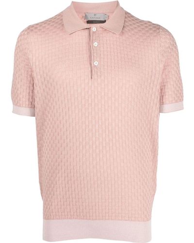Canali Textured-knit Polo Shirt - Pink