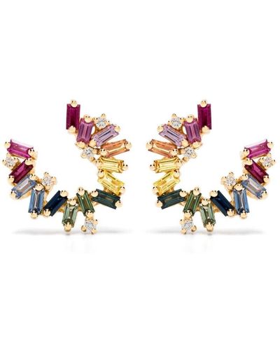 Suzanne Kalan 18kt Gold Bold Burst Sapphire And Diamond Earrings - White