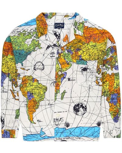 SAINT Mxxxxxx Camisa World Map con solapa de muesca - Blanco