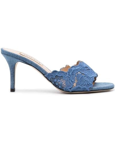 Arteana Floral-lace Strap 80mm Mules - Blue