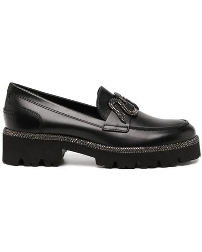 Rene Caovilla Morgana 40mm Leather Loafers - Black