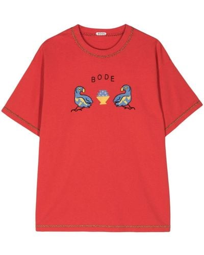 Bode Besticktes T-Shirt aus Bio-Baumwolle - Rot
