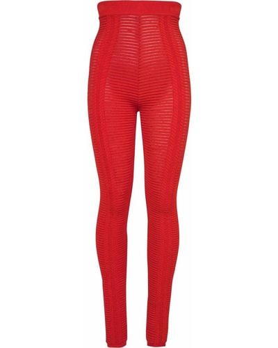 Balmain High-waisted Sheer Knitted leggings - Red