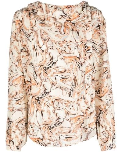 Isabel Marant Tiphaine Marble-print Silk Blouse - Natural
