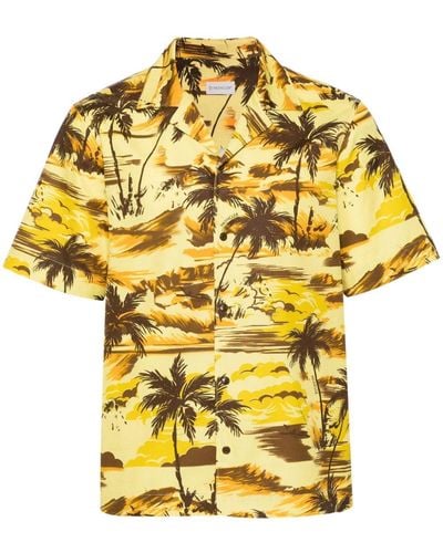 Moncler Camp-collar Palm Tree-print Shirt - Yellow
