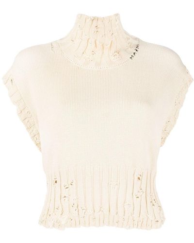 Marni Distressed Cropped Vest - Natural