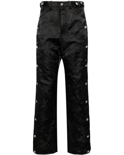 Feng Chen Wang Dragon Jacquard Loose-fit Trousers - Black