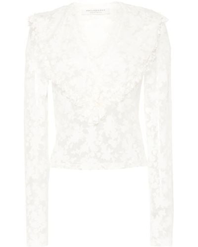 Philosophy Di Lorenzo Serafini Semi-Transparent Viscose Blouse With Floral Motif - White