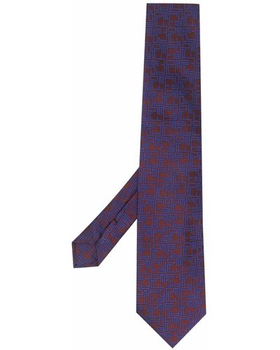 Etro Corbata de seda con logo bordado - Marrón