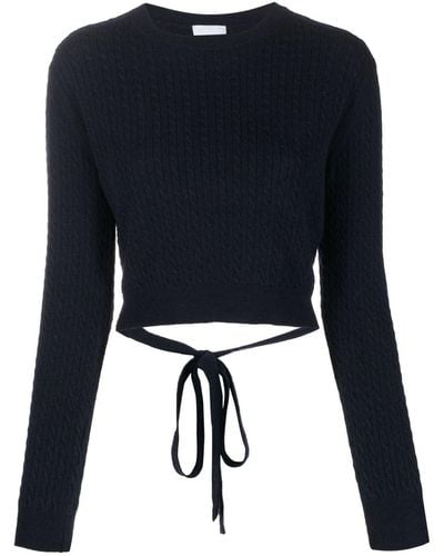 Patou Cropped-Pullover mit Zopfmuster - Schwarz