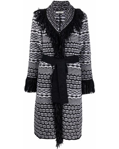 Charlott Fringed Intarsia-knit Cardigan Coat - Black
