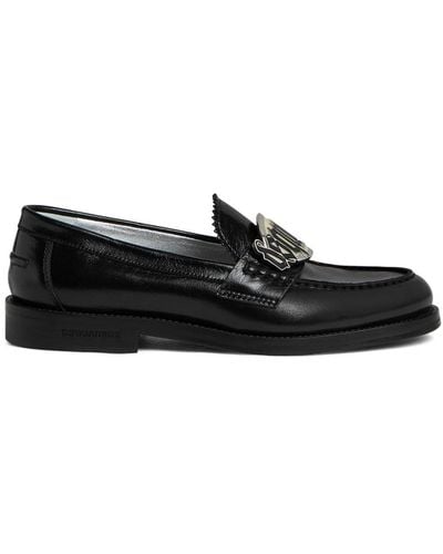 DSquared² Logo-plaque Leather Loafers - Black