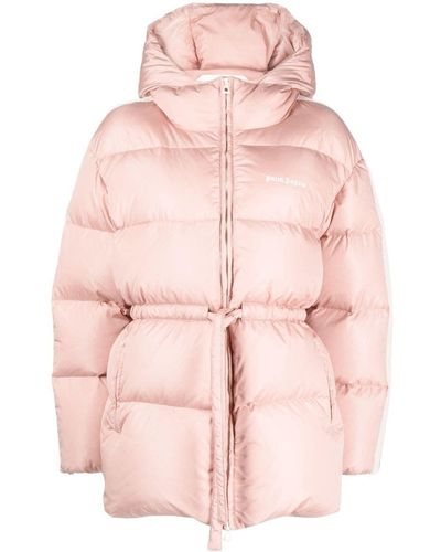 Palm Angels Drawstring Hooded Puffer Jacket - Pink
